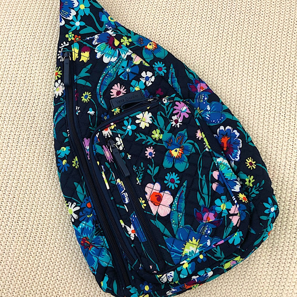 Vera Bradley Navy Floral Quilted Sling Backpack - Multicolor Floral
